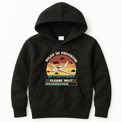 Pilot In Progress Please Wait Funny Aviation Future Pilots Kids Hoodie