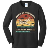 Pilot In Progress Please Wait Funny Aviation Future Pilots Kids Long Sleeve Shirt