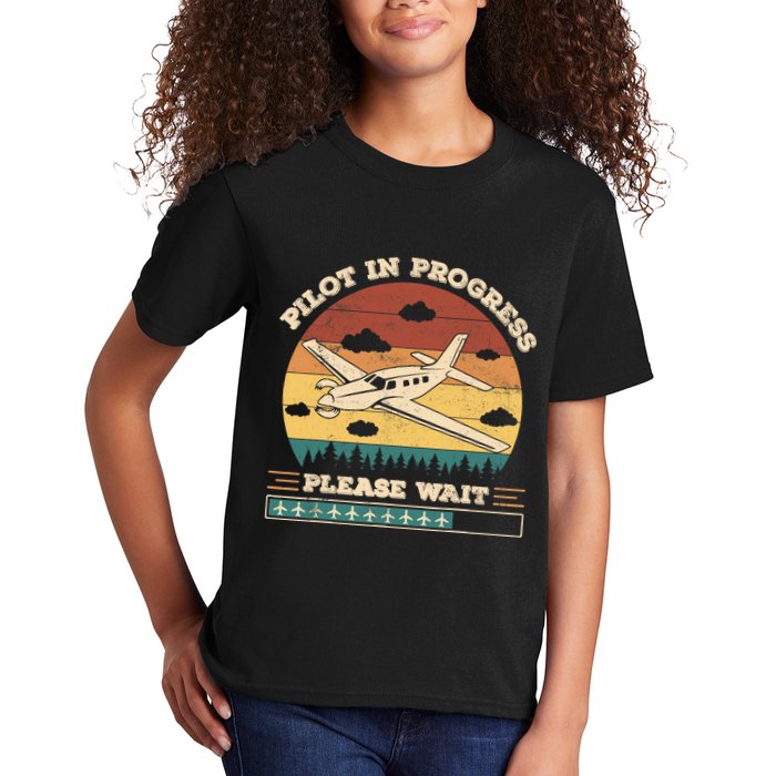 Pilot In Progress Please Wait Funny Aviation Future Pilots Kids T-Shirt