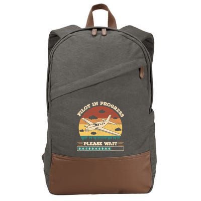Pilot In Progress Please Wait Funny Aviation Future Pilots Cotton Canvas Backpack