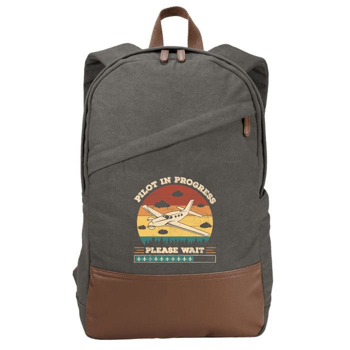 Pilot In Progress Please Wait Funny Aviation Future Pilots Cotton Canvas Backpack