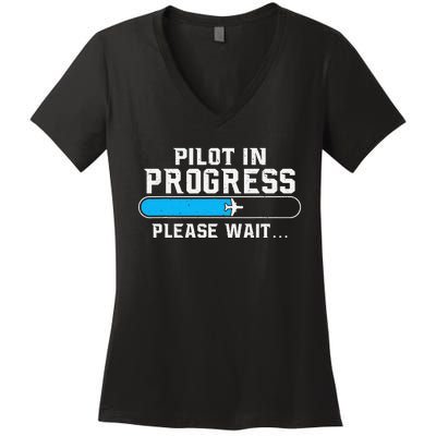 Pilot In Progress Airline Pilot Aviation Aircraft Lover Women's V-Neck T-Shirt