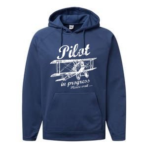 Pilot In Progress Please Wait | Funny Aviation Pilot Performance Fleece Hoodie