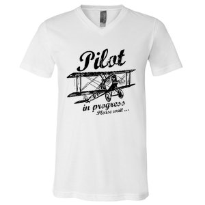 Pilot In Progress Please Wait | Funny Aviation Pilot V-Neck T-Shirt