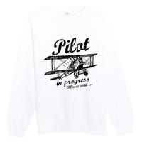 Pilot In Progress Please Wait | Funny Aviation Pilot Premium Crewneck Sweatshirt