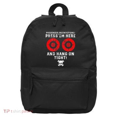 Passenger Instructions Press Em Here 16 in Basic Backpack