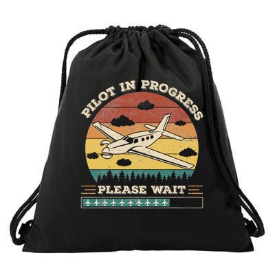Pilot In Progress Please Wait Flying Student Retro Drawstring Bag