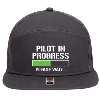 Pilot In Progress Funny Flight School Student 7 Panel Mesh Trucker Snapback Hat