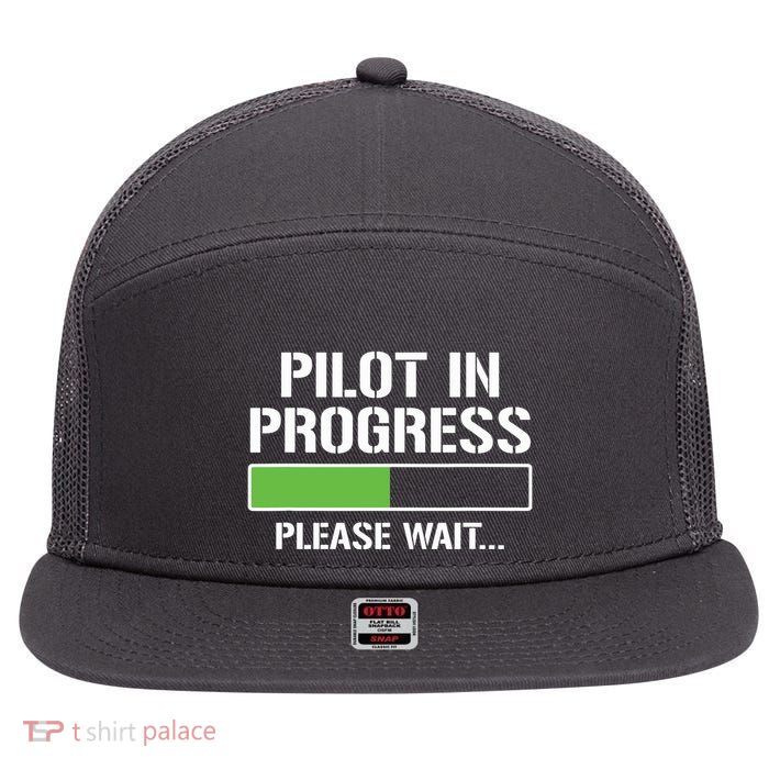 Pilot In Progress Funny Flight School Student 7 Panel Mesh Trucker Snapback Hat
