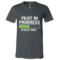 Pilot In Progress Funny Flight School Student V-Neck T-Shirt