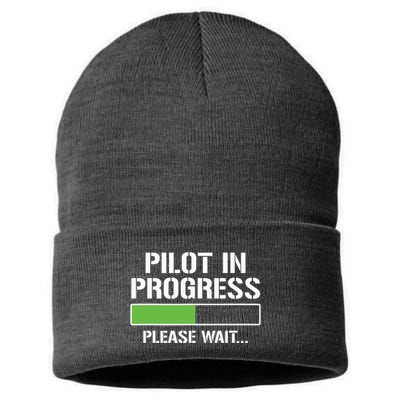 Pilot In Progress Funny Flight School Student Sustainable Knit Beanie