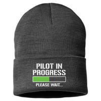 Pilot In Progress Funny Flight School Student Sustainable Knit Beanie