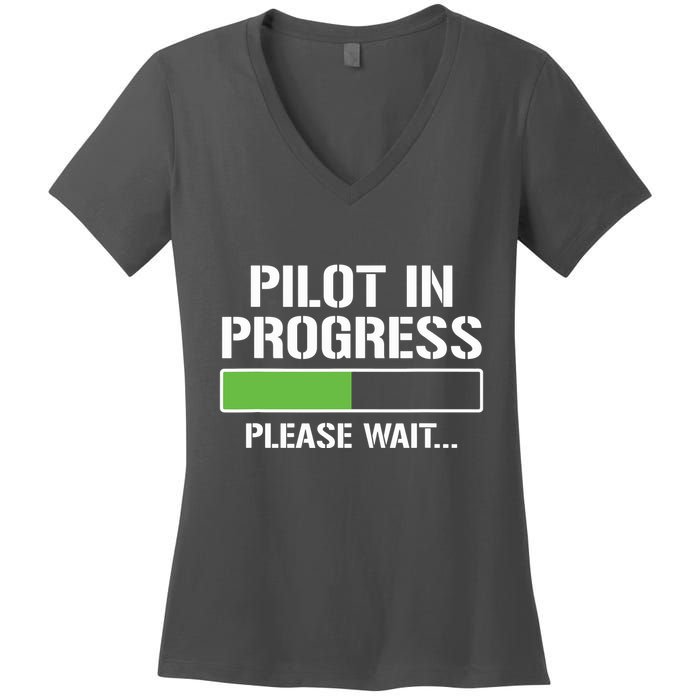 Pilot In Progress Funny Flight School Student Women's V-Neck T-Shirt