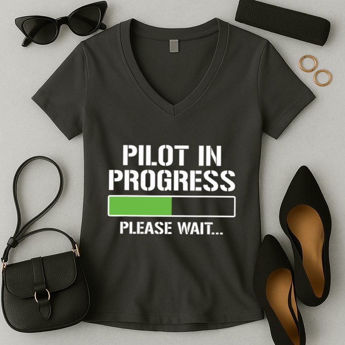 Pilot In Progress Funny Flight School Student Women's V-Neck T-Shirt