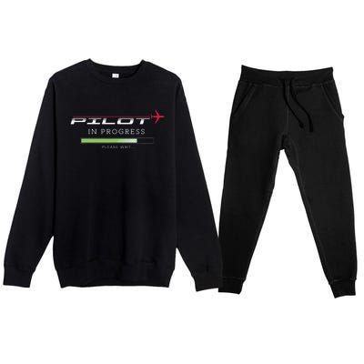 Pilot In Progress Funny Future Pilot Aviation Airplane Gift Premium Crewneck Sweatsuit Set