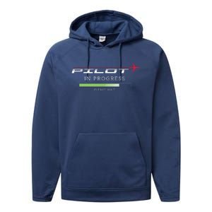 Pilot In Progress Funny Future Pilot Aviation Airplane Gift Performance Fleece Hoodie