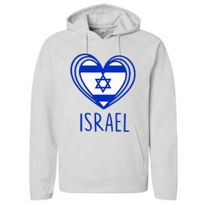 Patriotic Israel Pride Israeli Heart Flag Israel Performance Fleece Hoodie