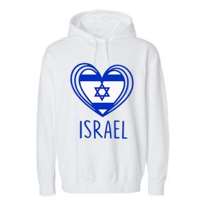 Patriotic Israel Pride Israeli Heart Flag Israel Garment-Dyed Fleece Hoodie