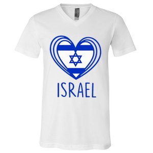 Patriotic Israel Pride Israeli Heart Flag Israel V-Neck T-Shirt