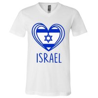 Patriotic Israel Pride Israeli Heart Flag Israel V-Neck T-Shirt