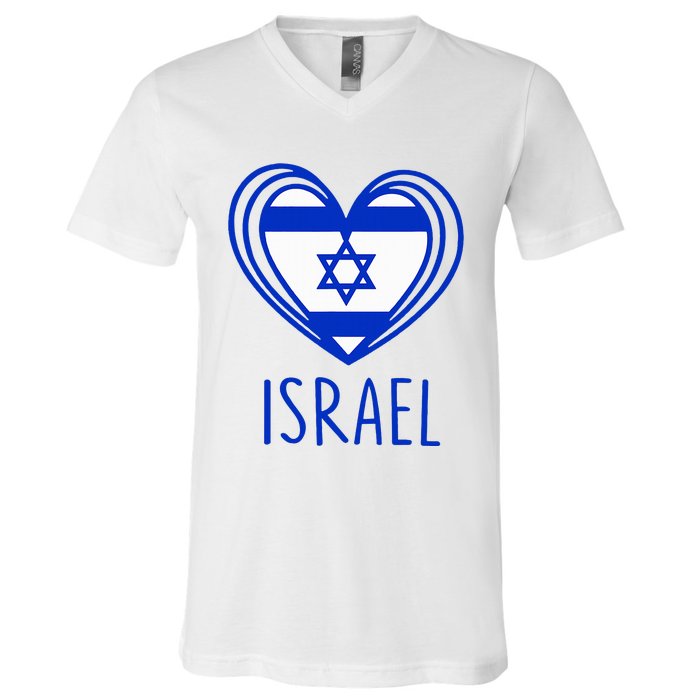 Patriotic Israel Pride Israeli Heart Flag Israel V-Neck T-Shirt