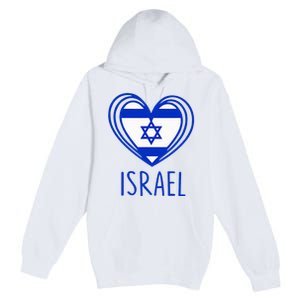 Patriotic Israel Pride Israeli Heart Flag Israel Premium Pullover Hoodie