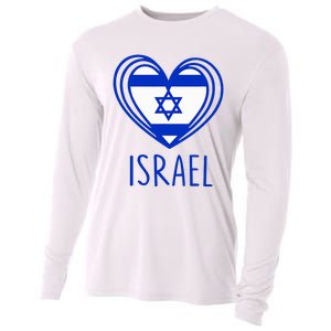 Patriotic Israel Pride Israeli Heart Flag Israel Cooling Performance Long Sleeve Crew