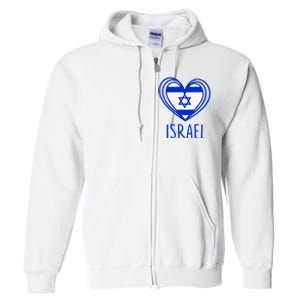 Patriotic Israel Pride Israeli Heart Flag Israel Full Zip Hoodie