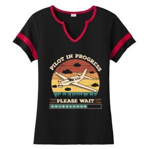 Pilot In Progress Please Wait Funny Aviation Future Pilots Ladies Halftime Notch Neck Tee