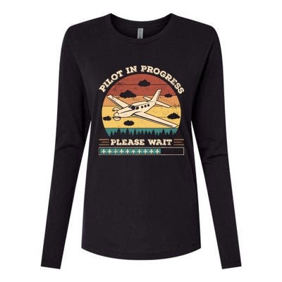 Pilot In Progress Please Wait Funny Aviation Future Pilots Womens Cotton Relaxed Long Sleeve T-Shirt