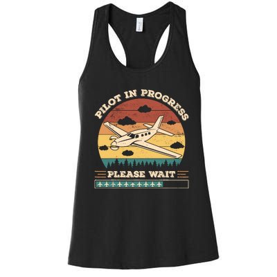 Pilot In Progress Please Wait Funny Aviation Future Pilots Women's Racerback Tank