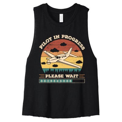 Pilot In Progress Please Wait Funny Aviation Future Pilots Women's Racerback Cropped Tank