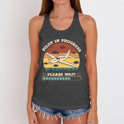 Pilot In Progress Please Wait Funny Aviation Future Pilots Women's Knotted Racerback Tank