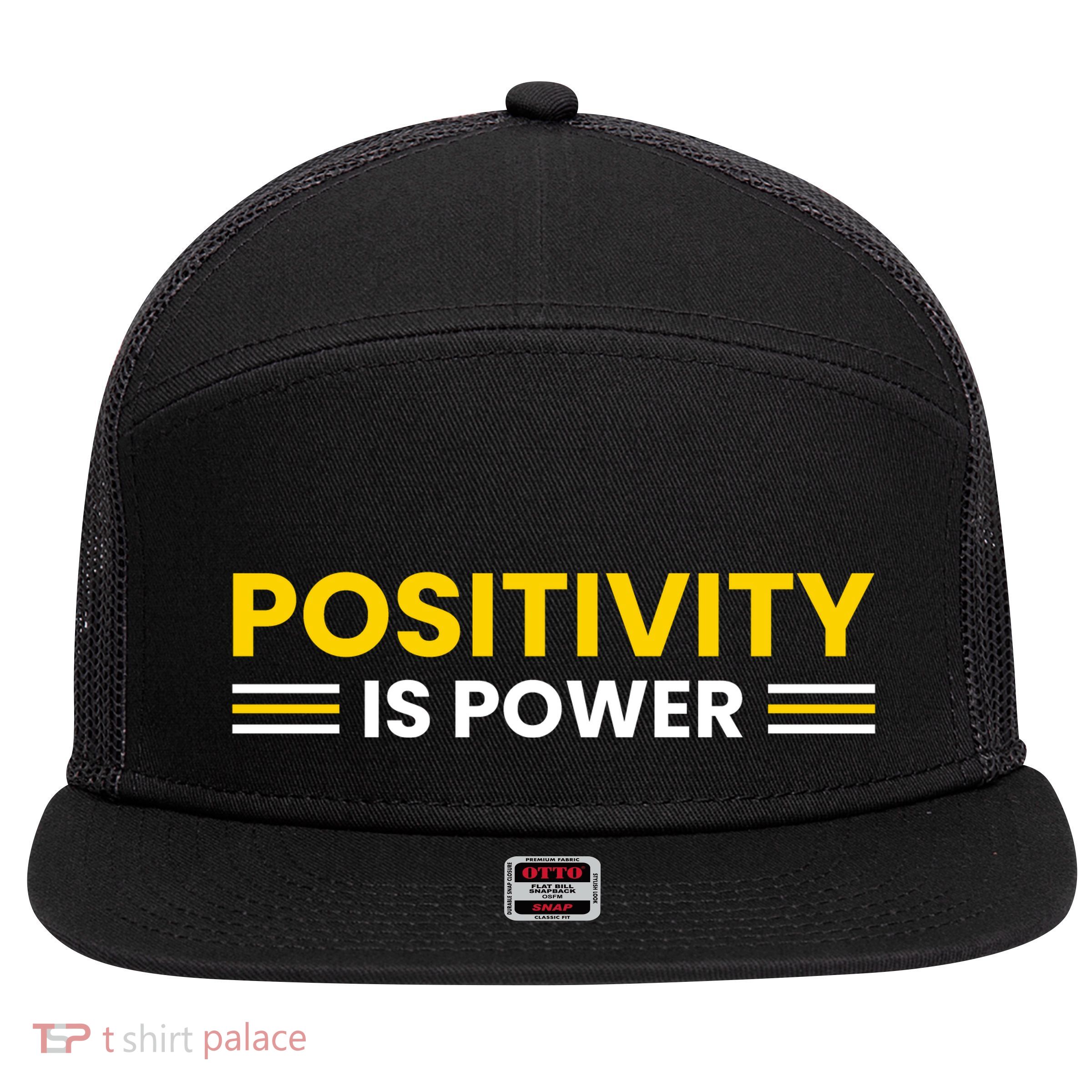 Positivity Is Power Typography 7 Panel Mesh Trucker Snapback Hat