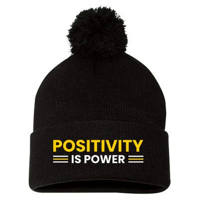 Positivity Is Power Typography Pom Pom 12in Knit Beanie