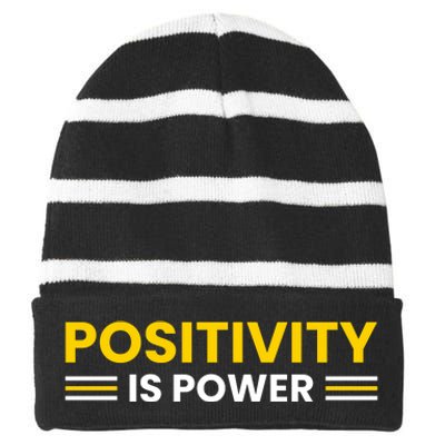 Positivity Is Power Typography Striped Beanie with Solid Band