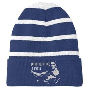 PUMPING IRON Striped Beanie with Solid Band