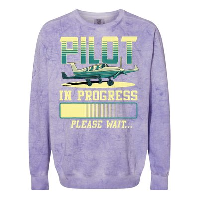 Pilot In Progress Please Wait Airplane Pilot In Training Colorblast Crewneck Sweatshirt