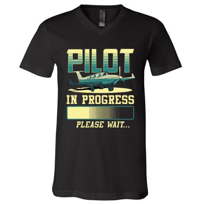 Pilot In Progress Please Wait Airplane Pilot In Training V-Neck T-Shirt