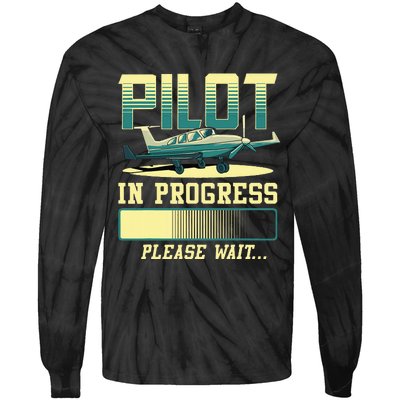 Pilot In Progress Please Wait Airplane Pilot In Training Tie-Dye Long Sleeve Shirt