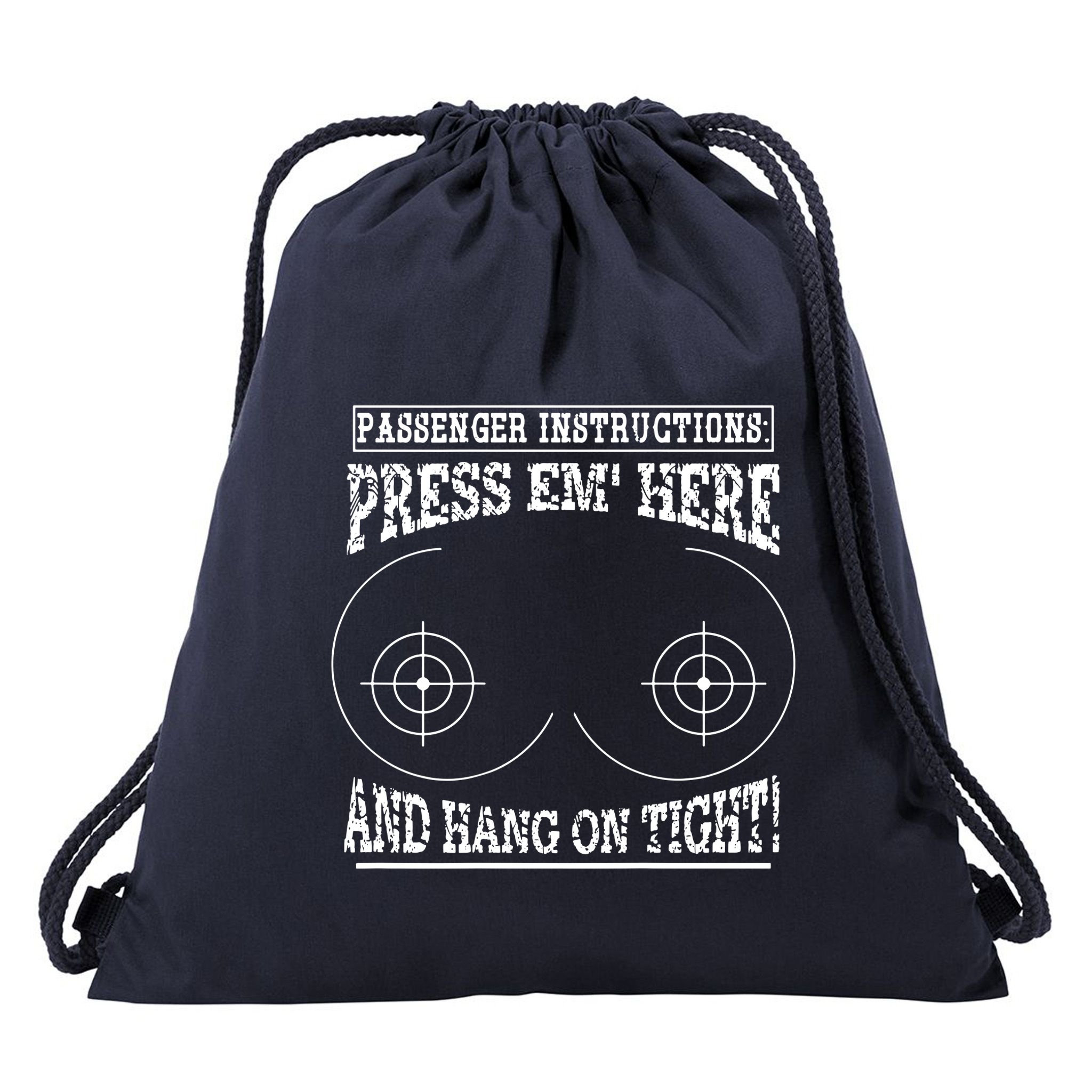 Passenger Instructions Press Em Here Drawstring Bag