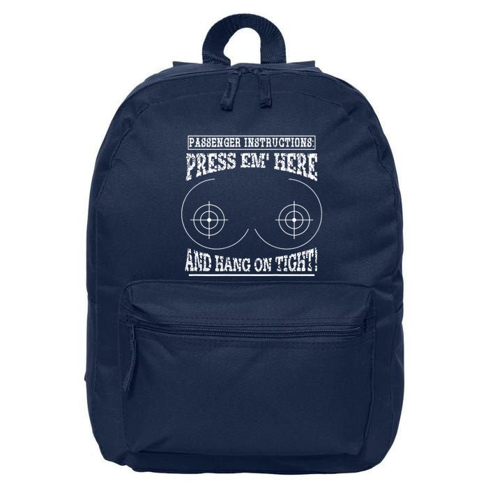 Passenger Instructions Press Em Here 16 in Basic Backpack