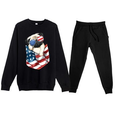 Pug In Pocket Dog 4th July Shirts Men Women Kids USA Flag Premium Crewneck Sweatsuit Set