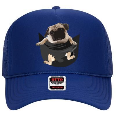 Pug In Pocket Funny Dog Lovers Costume Gifts High Crown Mesh Back Trucker Hat