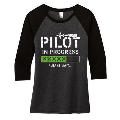 Pilot In Progress Kid Future Pilot Airplane Aviation Flying Women's Tri-Blend 3/4-Sleeve Raglan Shirt