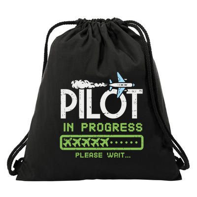 Pilot In Progress Future Pilot Toy Airplane Lovers Gift Drawstring Bag