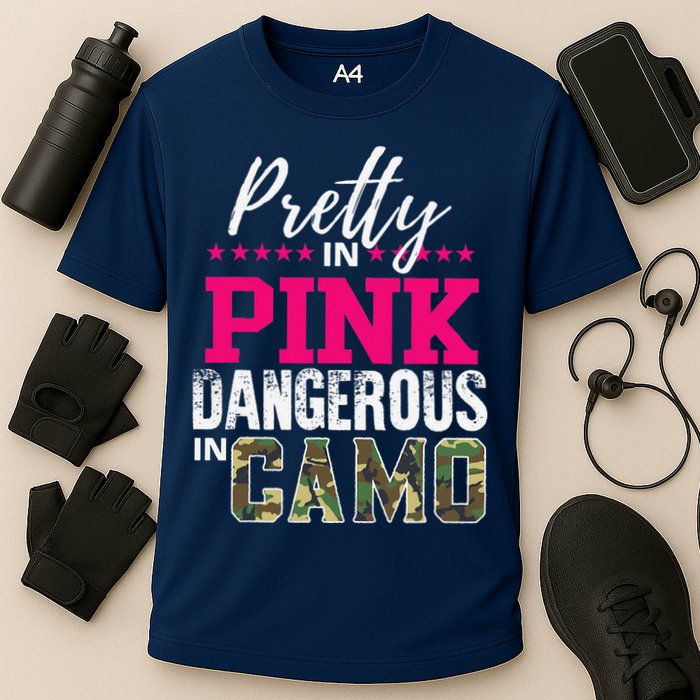 Pretty In Pink Dangerous In Camo Hunting Girl Cooling Performance Crew T-Shirt