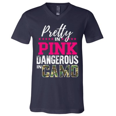 Pretty In Pink Dangerous In Camo Hunting Girl V-Neck T-Shirt