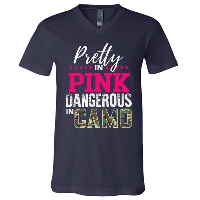 Pretty In Pink Dangerous In Camo Hunting Girl V-Neck T-Shirt