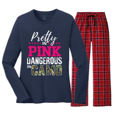 Pretty In Pink Dangerous In Camo Hunting Girl Women's Long Sleeve Flannel Pajama Set 